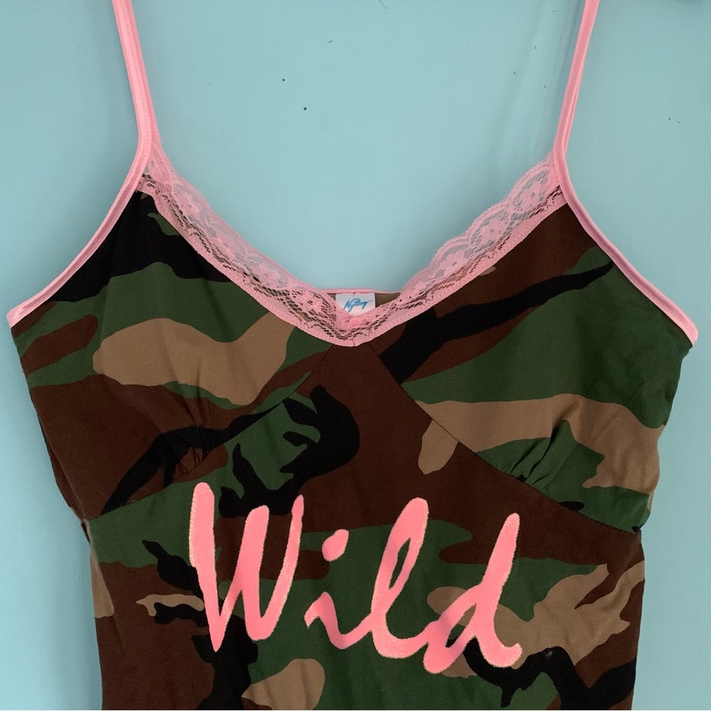 Modcloth Camo Wild Graphic Lace Trim Strappy Camisole Sleepwear Retro Tank XL - Picture 4 of 7